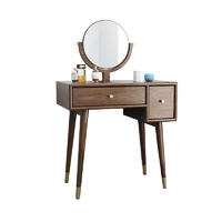 Bedroom furniture popular long use life novel design modern copper feet solid wood dressing table with mirror and 2 drawers