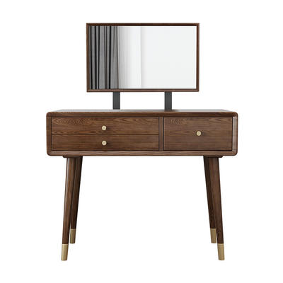Factory direct sales good price net red walnut color white ash high-end copper feet solid wood dressing table with mirror