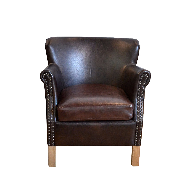 Classic solid wood modern American leather single arm sofa