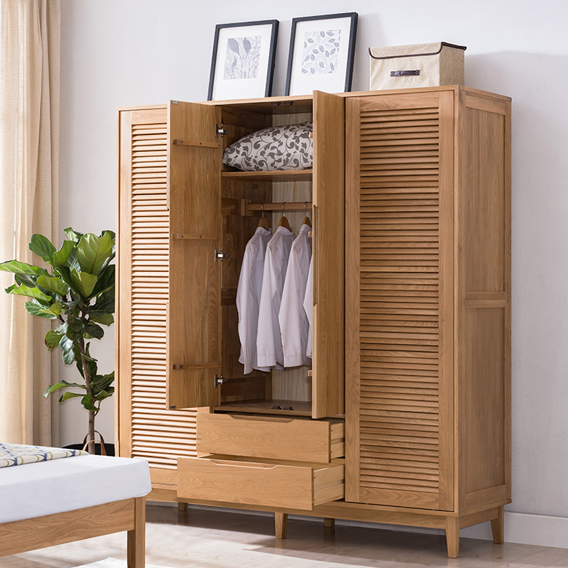 solid wood wardrobe with wooden shutters bedroom clothes cabinet colour family closet furniture fancy multifunctional design
