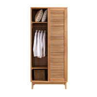 bedroom closet wood portable closet clothes wardrobe Combination of shutter door wardrobe and solid wood door wardrobe