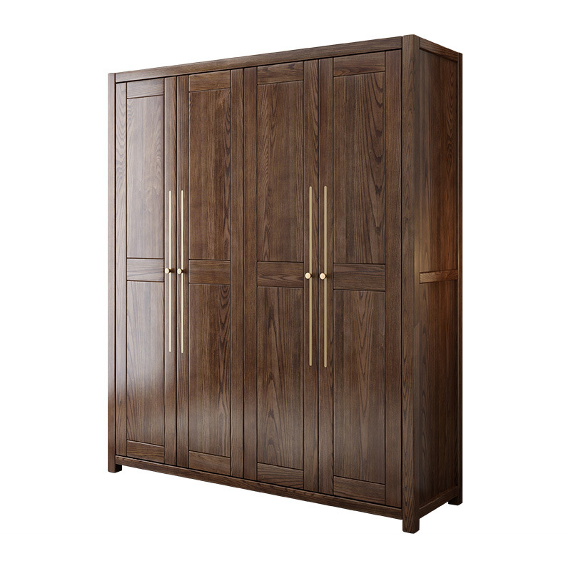 Modern OEM supported luxury gold wooden wardrobe with 4 doors clothes storage cabinet for bedroom furniture