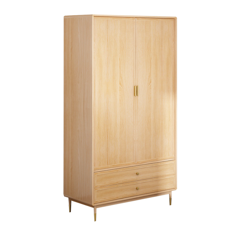 Modern OEM supported simple design 2 doors solid wooden wardrobe clothes storage cabinet for bedroom furniture