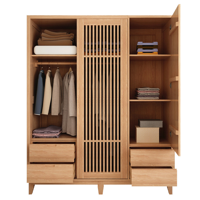 Hot sale modern OEM supported 3 doors solid wooden wardrobe contain movable cabinet clothes storage cabinet for bedroom