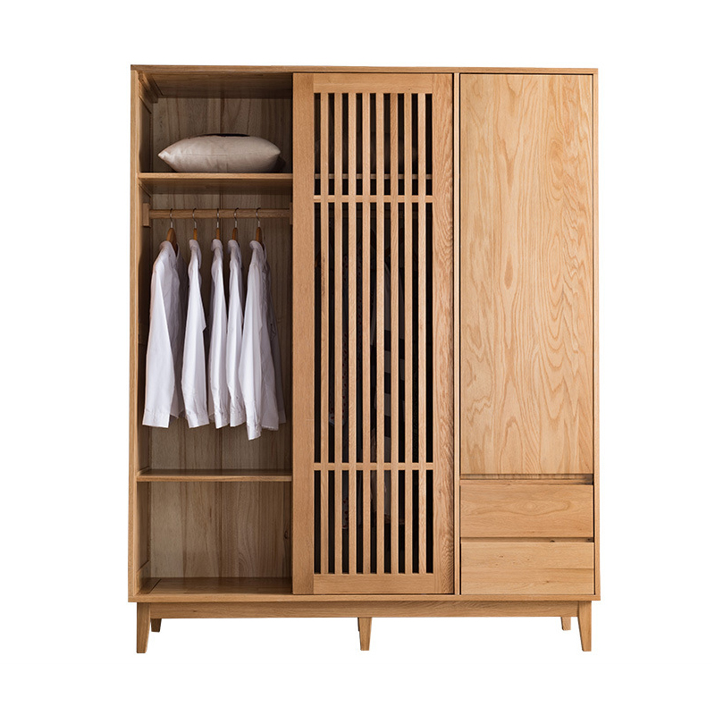 Modern OEM supported bedroom furniture 3 doors solid wooden wardrobe without movable cabinet furniture