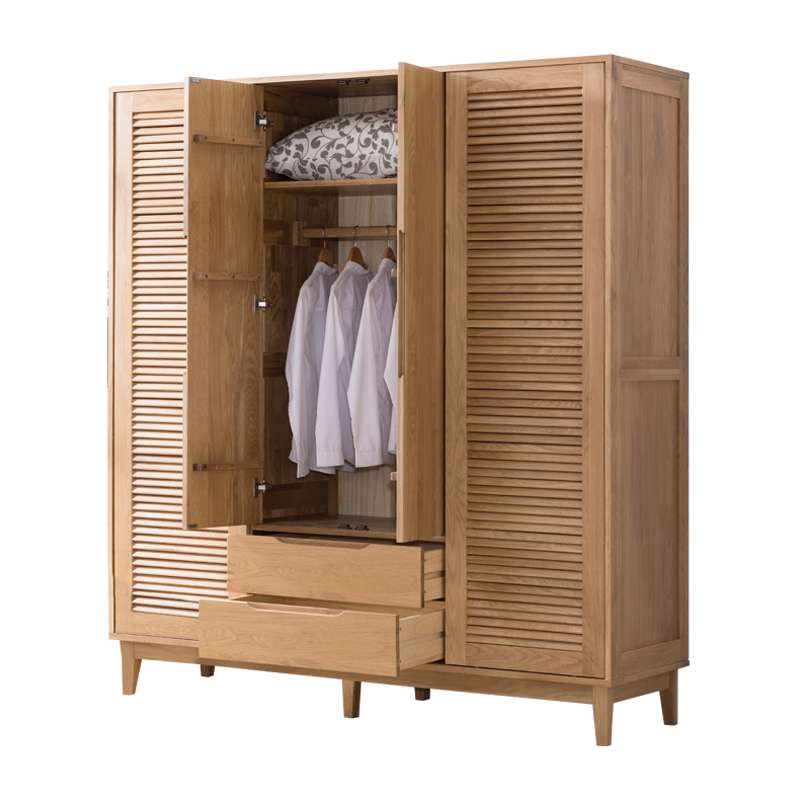 Modern customizable bedroom furniture wooden wardrobe with 4 shutter doors and 2 drawers clothes storage cabinet furniture