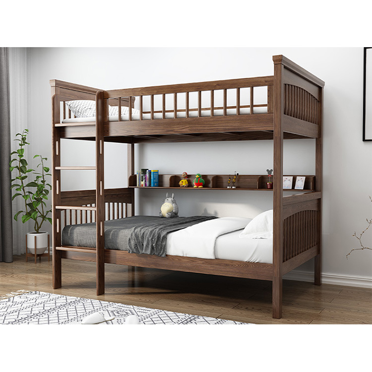 Factory production and lower price kids children modern solid wood bunk bed wooden simple design latest 2 tier with ladder cheap