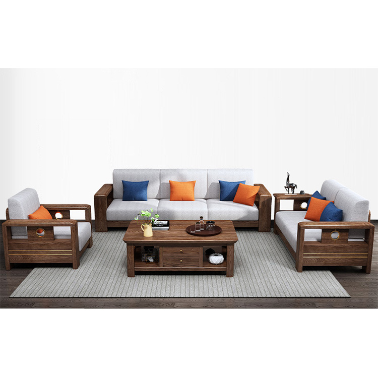 Wholesale of manufacturers latest cheap small spaces fabric living room sofa solid white ash wood sofa for sitting room