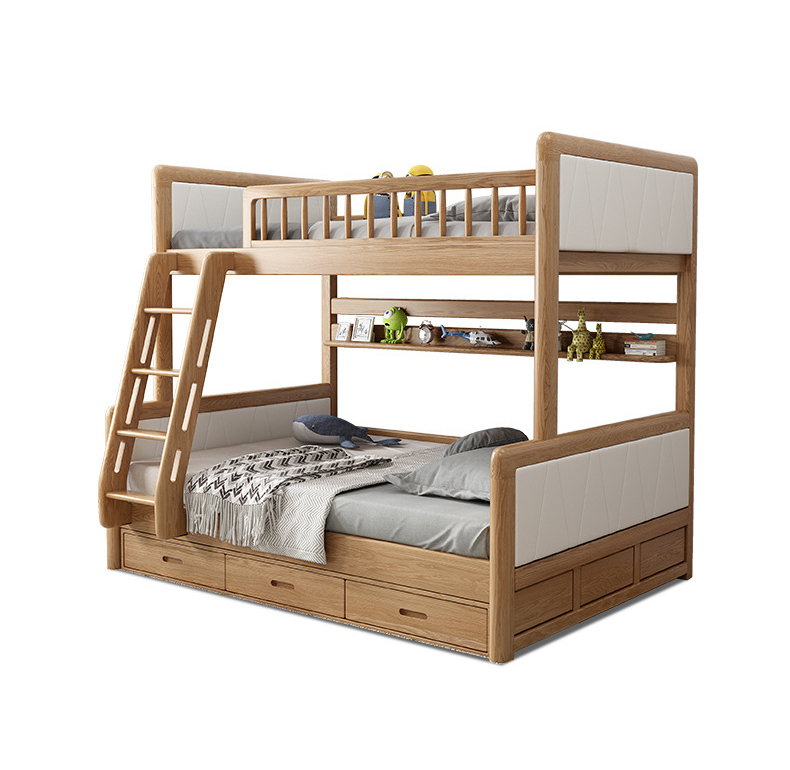Modern trend practical children bedroom furniture wooden kids bunk bed with ladder and bookcase children bunk bed wooden design