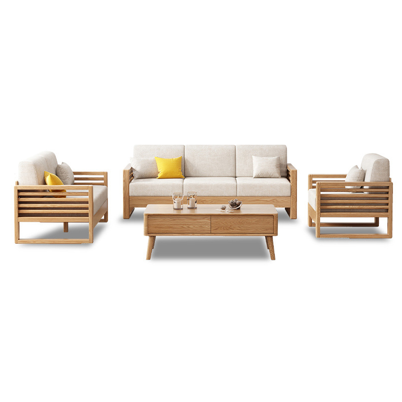 sofa set living room furniture solid wood l shaped wooden sofa modernwood frame fabric simple sofaoak woodsectional