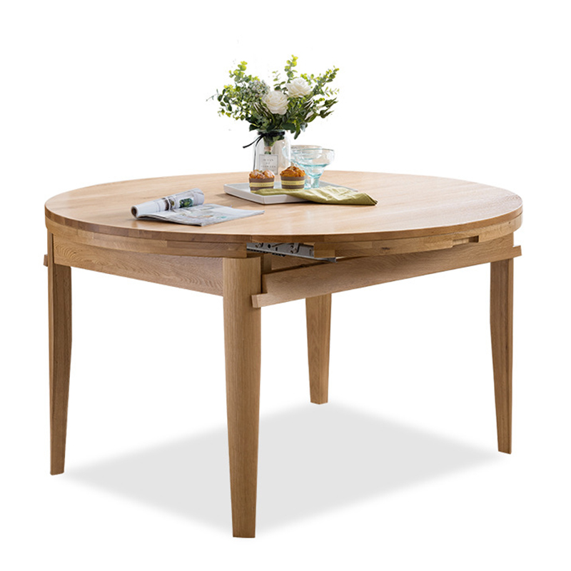 Morden design custom natural solid oak wood 135cm high round extendable wooden dining table for dining room/restaurant furniture