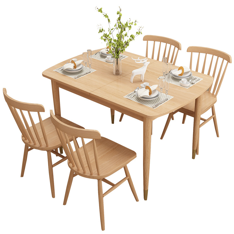 Dining Room Furniture High quality muti-functional Modern style solid oak wood rectangle extendable table set