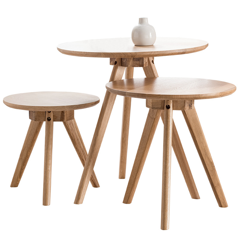 Luxury modern living room nested coffee table wood portable small wooden corner table set round nesting tea table for sofa side