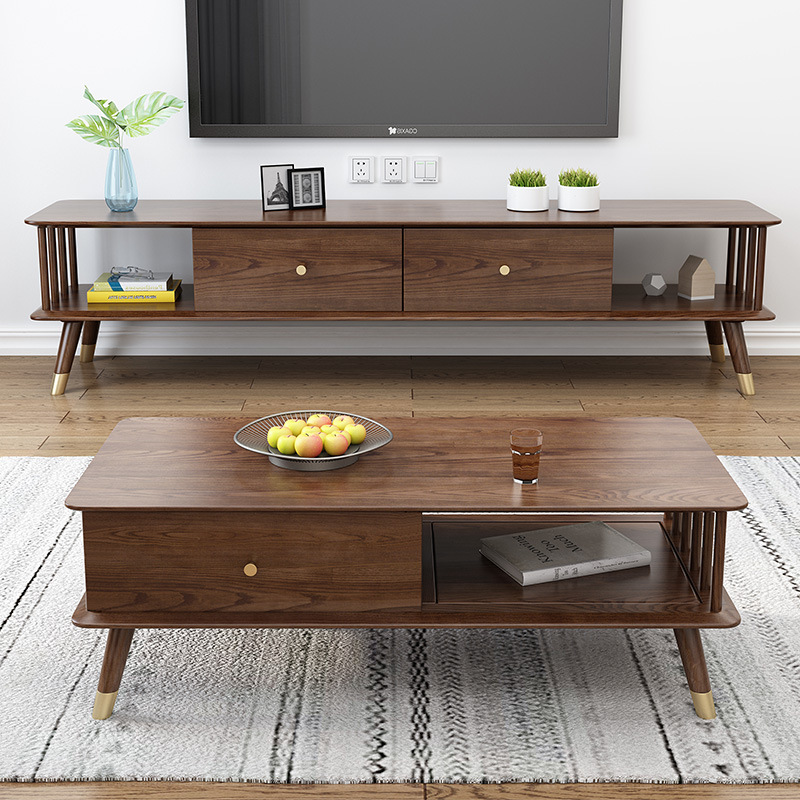 Customizable Hot Sale Creative Furniture Modern Walnut Color Square simple design solid wood coffee table