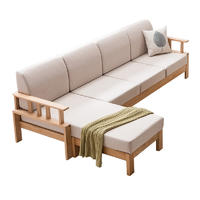 Nordic simple new modle custom ternd L shape solid wooden sectional sofa set with fabric cover for lining room furniture