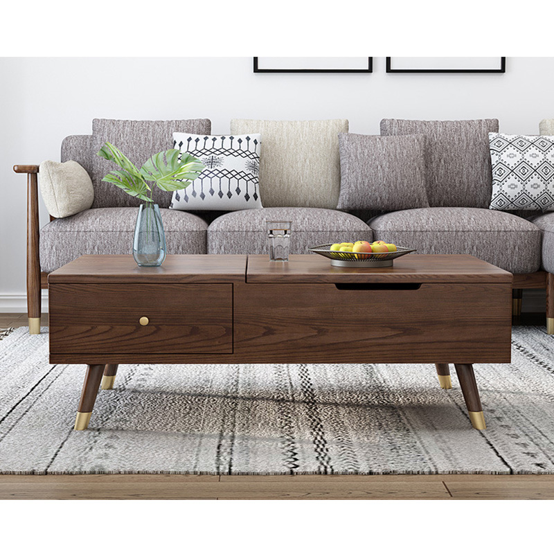 high-quality factory direct sell Modern Walnut Color Square wooden Coffee Table With drawers for living room