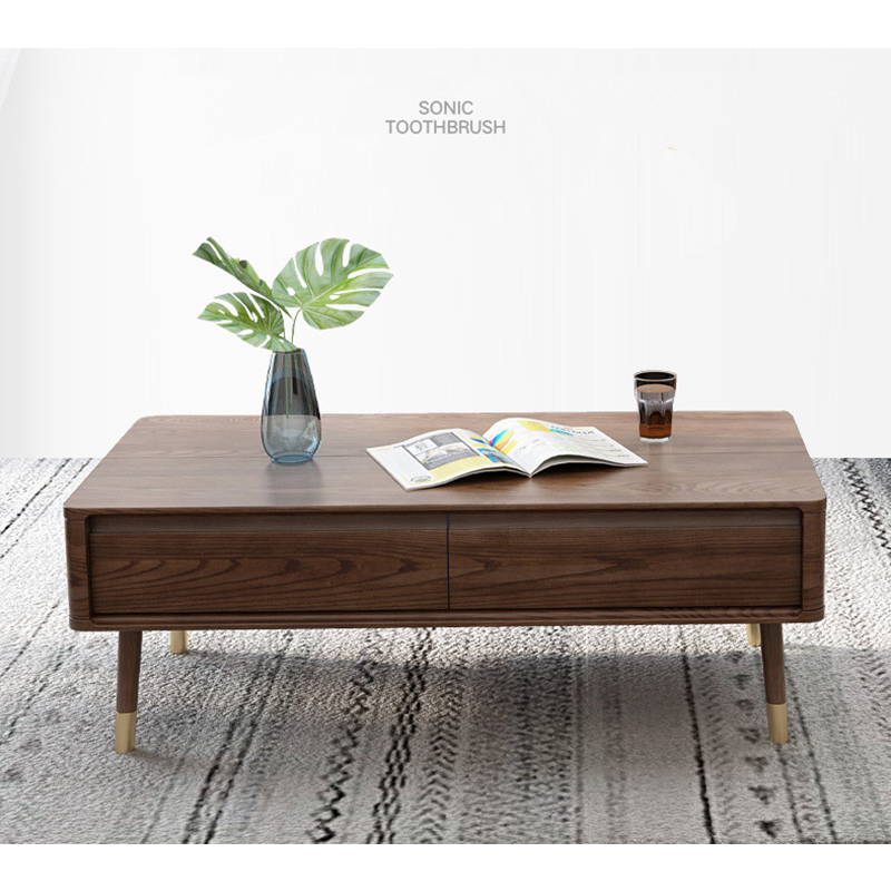 Customizable Modern Living Room Furniture Center two color optional soild wood tea table double deck wood tea table