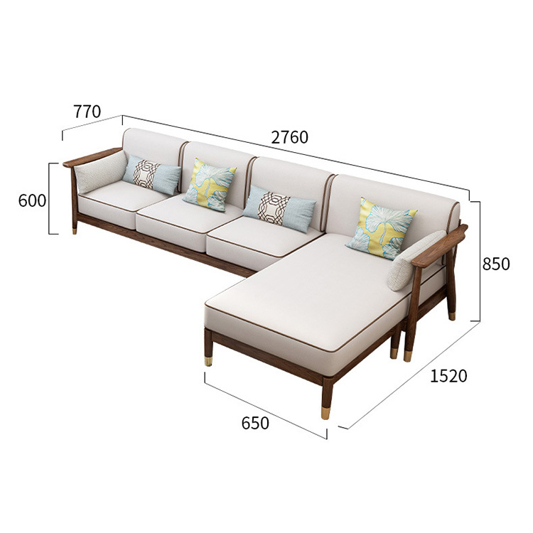 factory Outlet new arrival 3 seaters with Chaise couch creative fashionable customizable modern lounge home solid wood sofa set