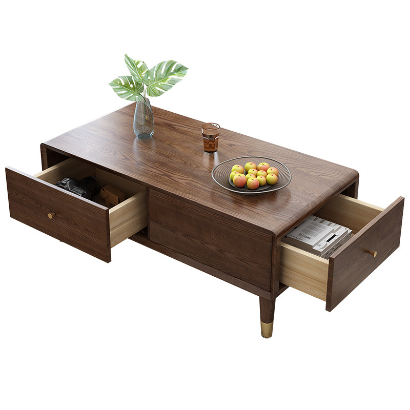 solid wood coffee table wooden center table with copper foot modern wood coffee table with drawer for living room