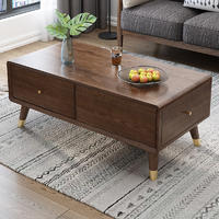Factory supplier top sell storage popular high-end white ash copper feet solid wood coffee table with 2 drawers wholesale retail