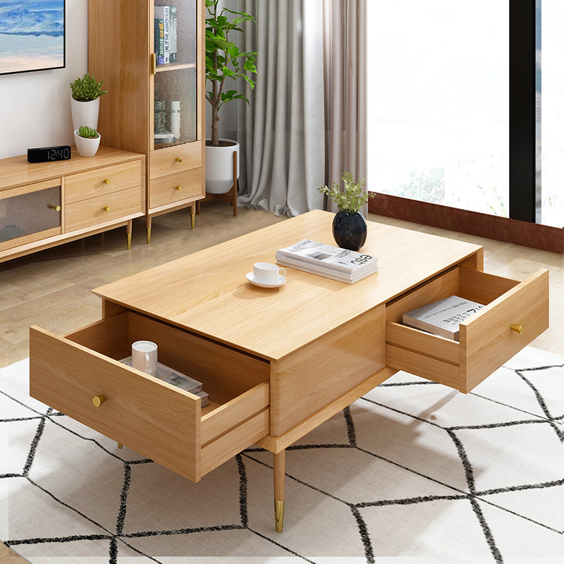 Living room storage useful multifunctional Nordic design new listing lounge wood color white oak solid wood coffee table