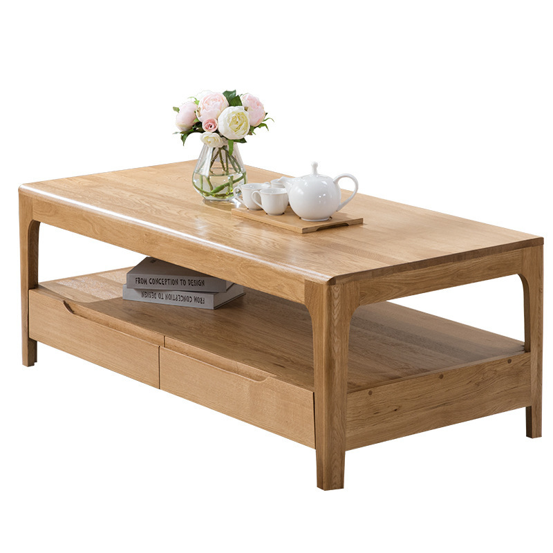 Living room leisure wood color white oak good quality special price rectangle solid wood coffee table wholesale retail