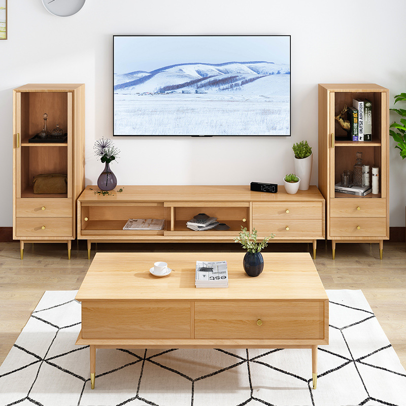 Fashion design furniture living room high quality special offer natural style modern soild wood tea table with drawers