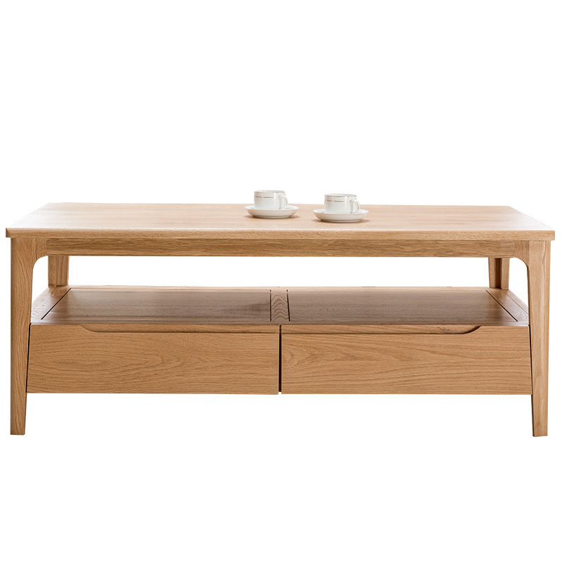 Morden HOT SALE custom high quality natural solid wooden tea coffee table with 2 drawers for living room furniture