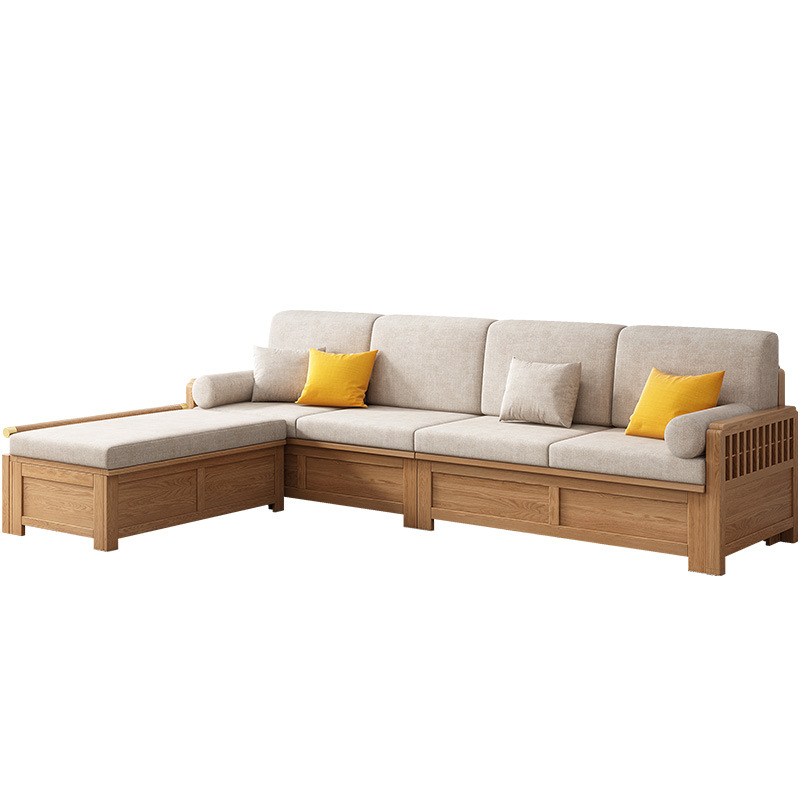 BOOMDEER luxury morden custom latest design living room Special OfferFabric four seat solild wooden sofa by using Wood wax oil