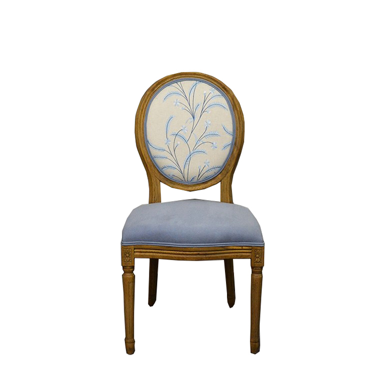 Boomdeer Antique Light Blue Fabric Round Back Wooden Dining Chair