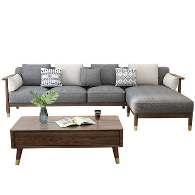 Set Designs Design Frame Wood Solid Furniture Sofas Living Room U Shaped Fabric Wooden Sofa Sets
