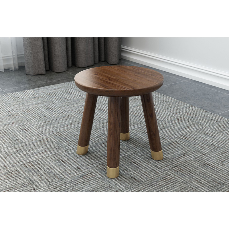 Living room new design modern hot sale white ash D 28 cm walnut color copper feet solid wood round stool Ottoman home furniture