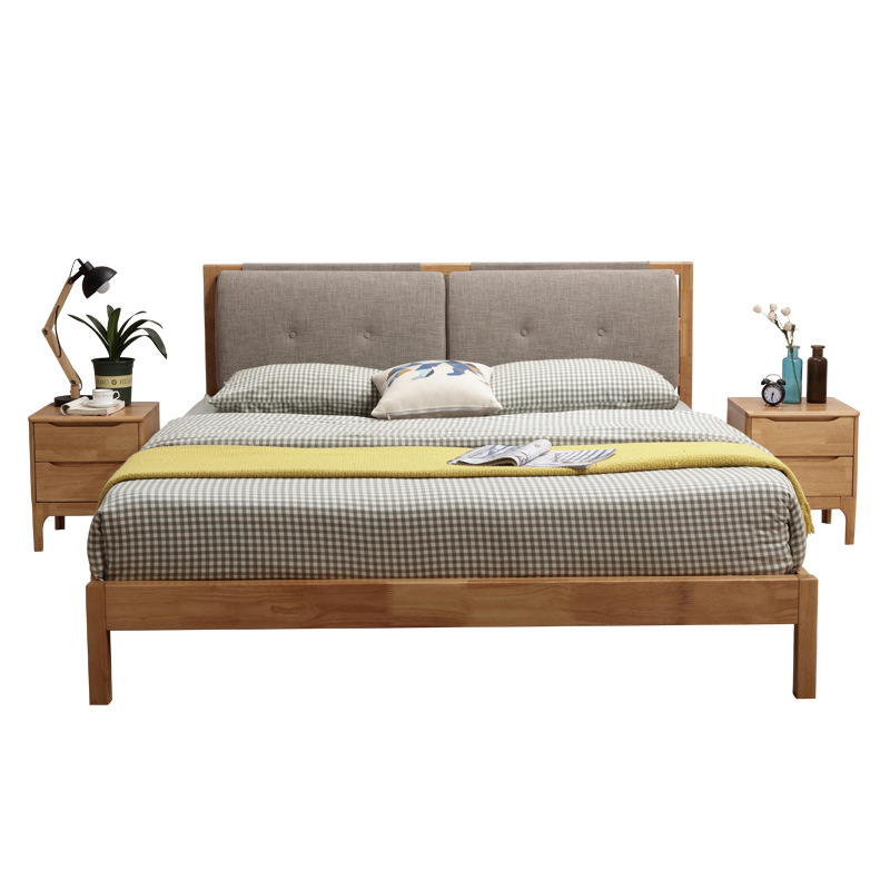 Popular New design modern twin queen king size rubber solid wood bed general use bedroom home furniture strong frame OEM ODM