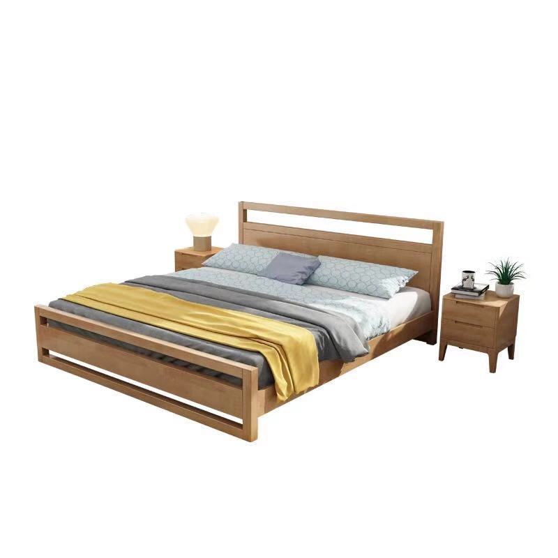 Wooden bed designs double home bedroom furniture solid wood China wholesale Modern King Size cheap fair price new rubber wood