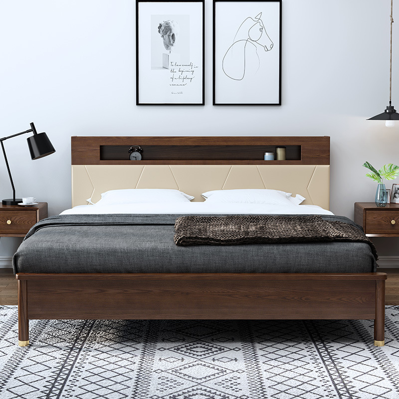 2020 Chinese Simple style Nordic contracted style designs bedroom soild wooden furniture beds bedroom sets