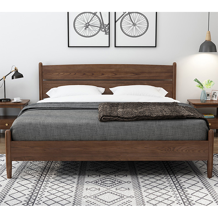 China supplier walnut color simple bed design furniture modern solid wooden beds designs king size for bedroom