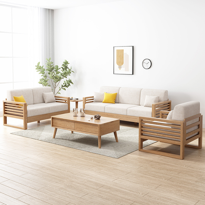 Natural woodenfurniture livingroom sectional Movable Foot step wood Sofa set