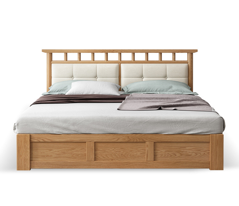 Wooden king size bed frame with storage modern high quality floor bed wooden design multifunction bed furniture with nice back