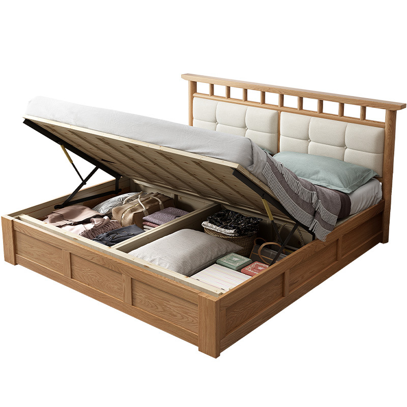 Wooden storage box design bed customized wooden bed queen size for single or double solid wood adults bed furniture