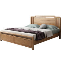 2020 latest double wooden bed luxury solid Oak wood bed queen size floor low bed wooden bedroom furniture