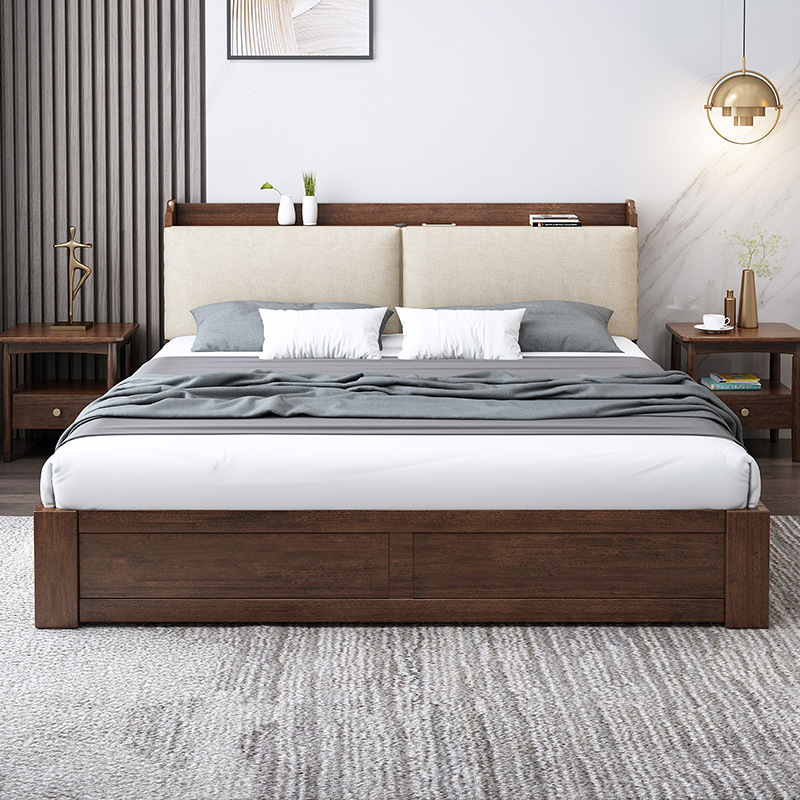 High quality latest-double-bed-designs multifuntion new style luxury wood full size bed with storage box