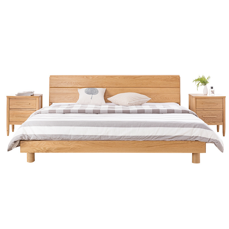 Modern custom supported nordic King size solid wooden bed wood bed frame for adults using in bedroom