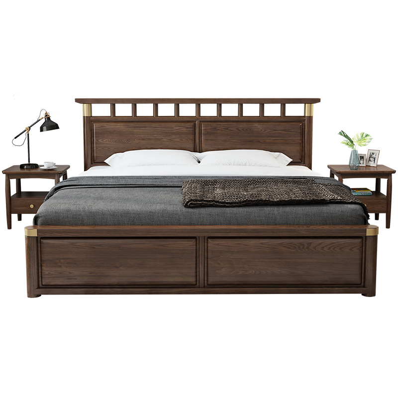 Solid wooden bed storage box design home furniture adjustable wooden bed King size double bed