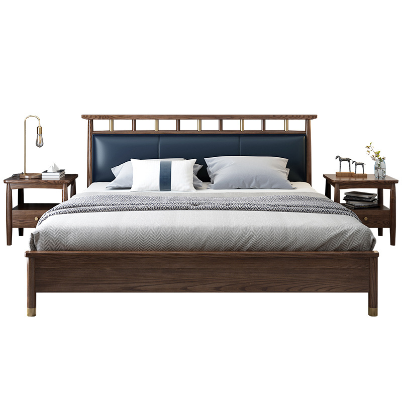 Factory direct Queen or King size fiber leather back wooden bed design single double bed wood for bedroom furniture