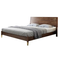 Nordic style wooden bed bedroom furniture set solid wooden single or double bed Queen size wooden bed walnut color