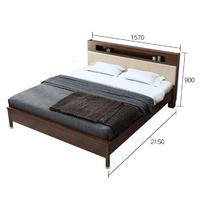 Custom supported luxury wooden King bed lighted headboard wooden double bed for home furniture