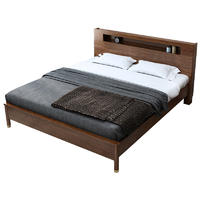 Wooden bedroom furniture Queen bed wooden single double bed with lighted headboard design