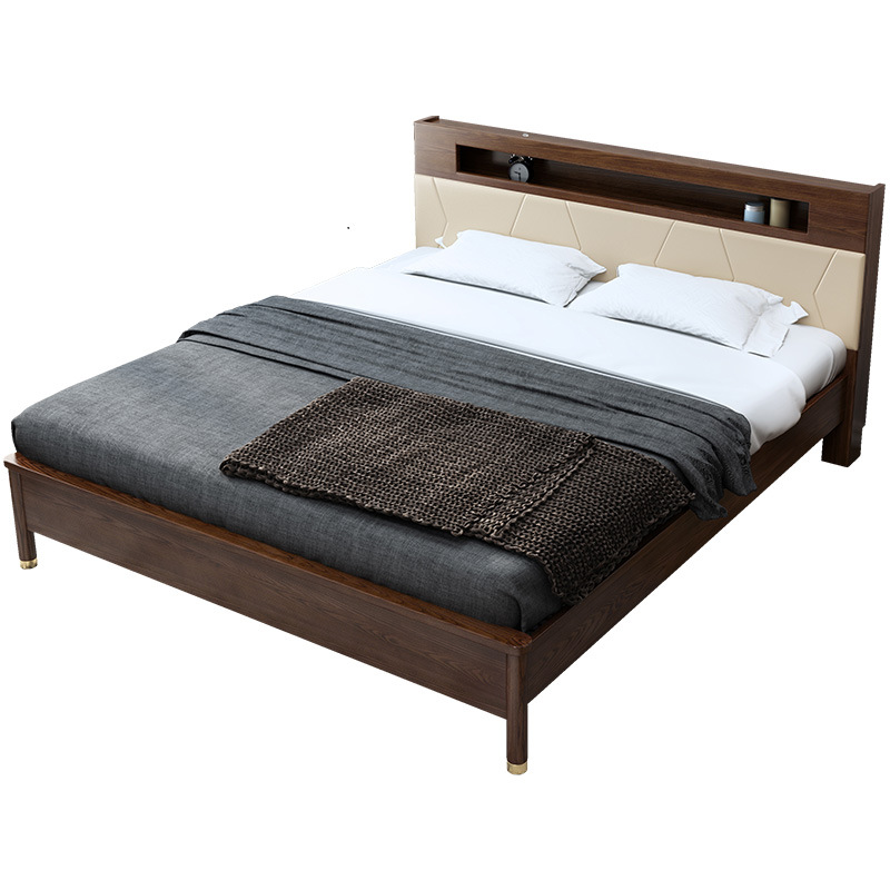 solid wooden bed frame bedroom sets slats bed with lamp latest design modern home furniture