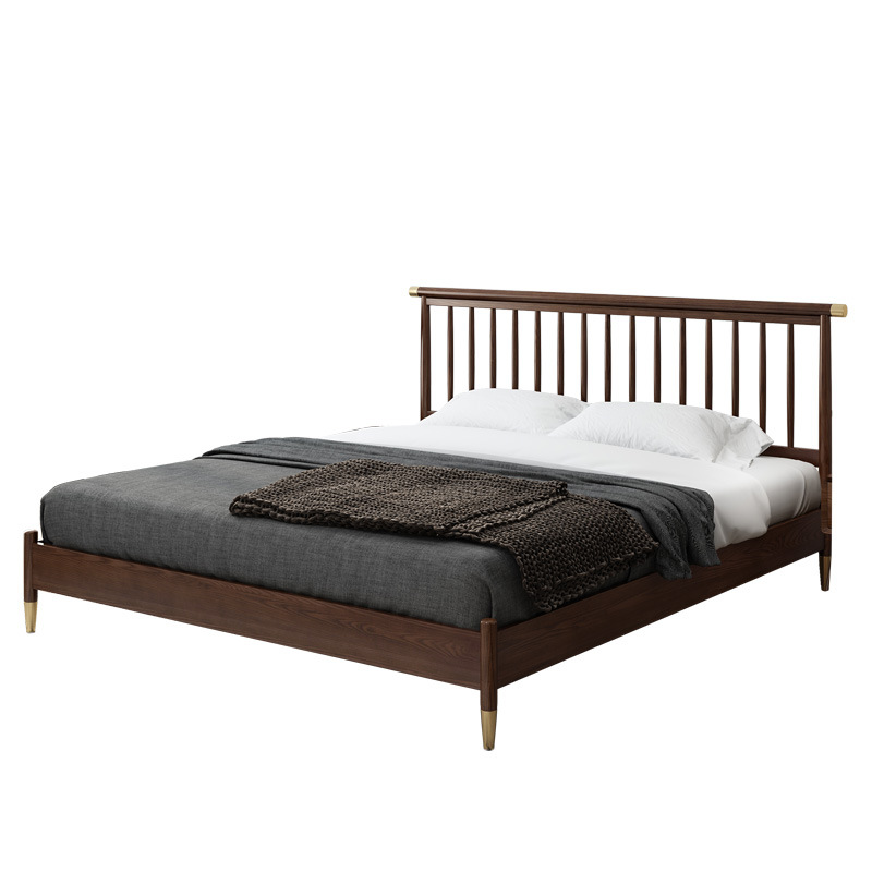 Factory direct sales walnut color white ash nordic stylish 3 sizes to choose from copper feet solid wood bed home furniture