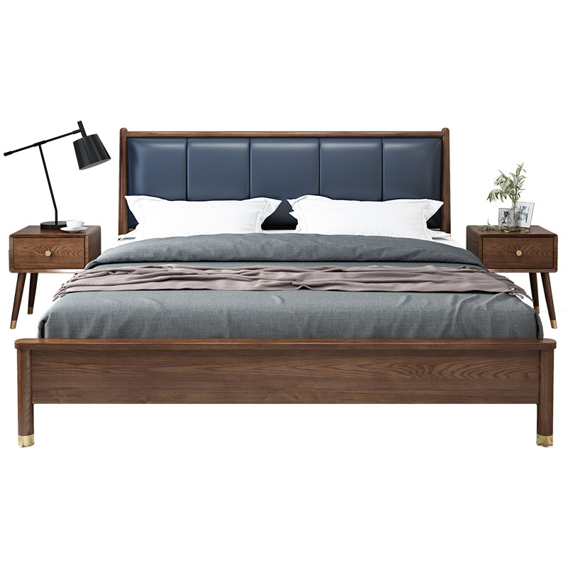 2020 Walnut color Modern Bedroom Furniture Nordic Designs storage Luxury solid wooden bed with box for the bedroom
